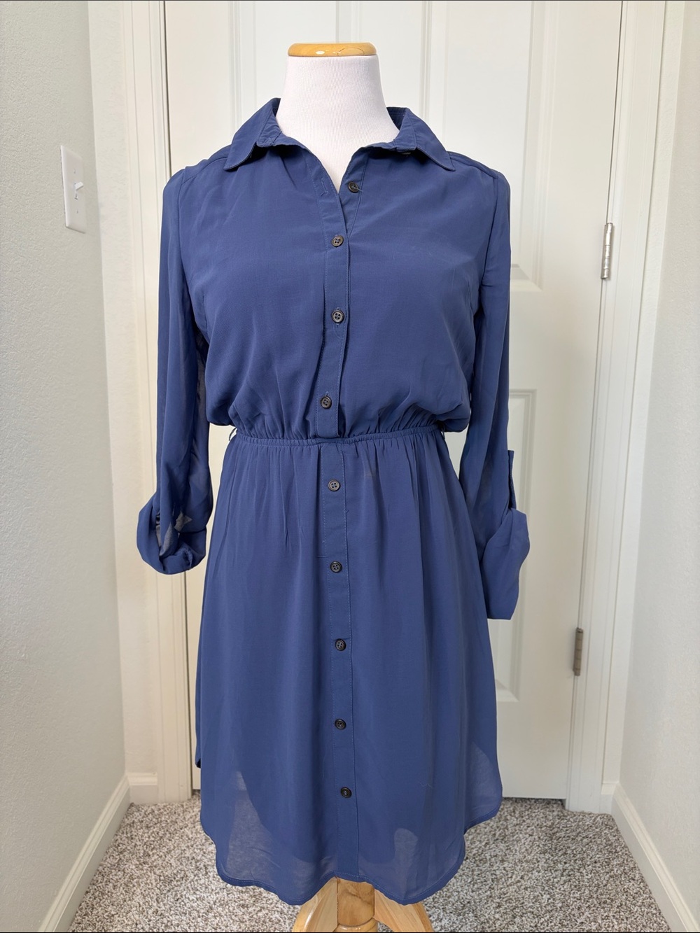 Charlotte Russe Navy Button-Front Shirt Dress